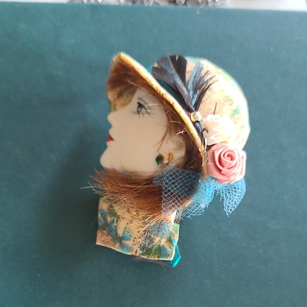 Vintage Style Brooch with Floral Hat